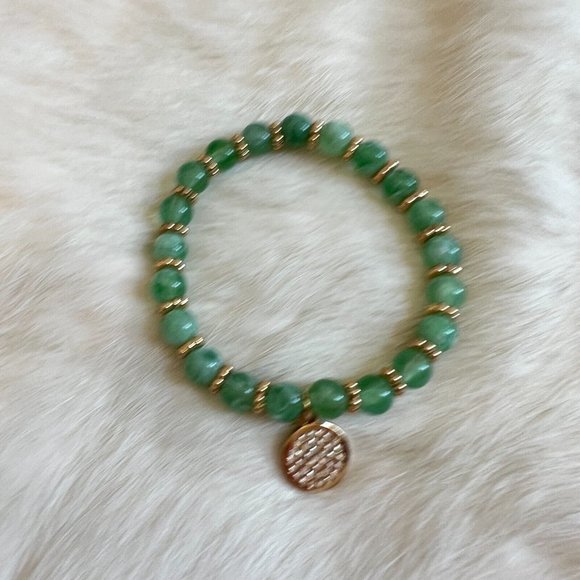 BOho Stretch Bracelet Green Swirl Semi Translucent Lucite Rhinestone Charm 13428 - Picture 4 of 9